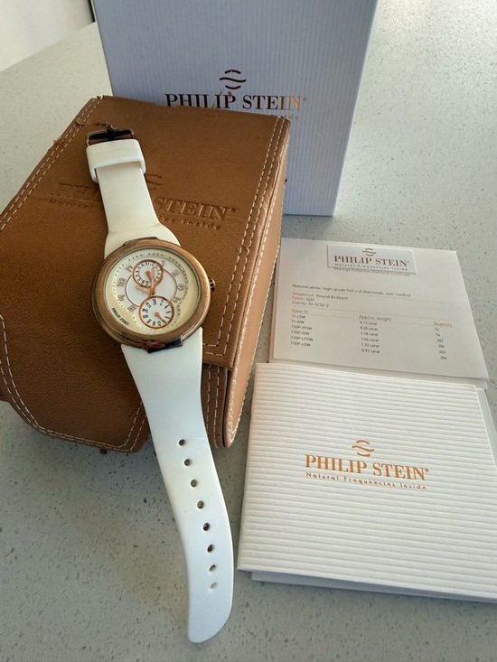 Philip Stein White Strap Watch with Rose Gold-Tone Bezel main image 4